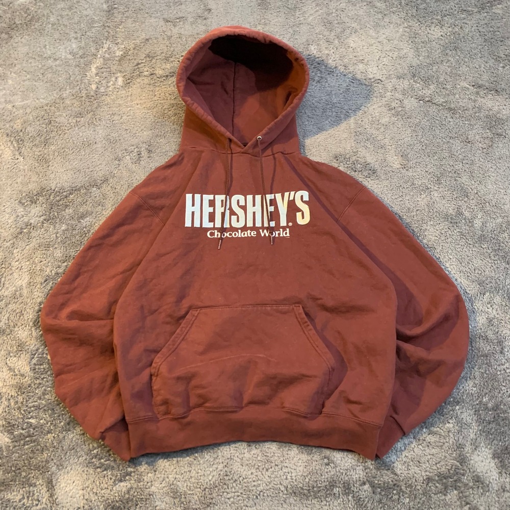 Hersheys Chocolate World‎ Hoodie Brown Graphic Pullover Sweatshirt Mens Medium